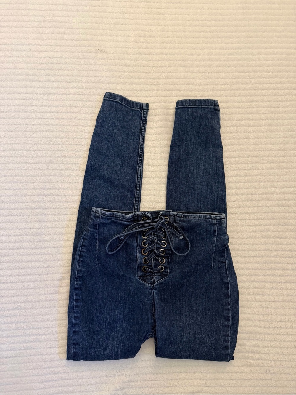 Free People Dark Blue High-Rise Lace-Up Jeans